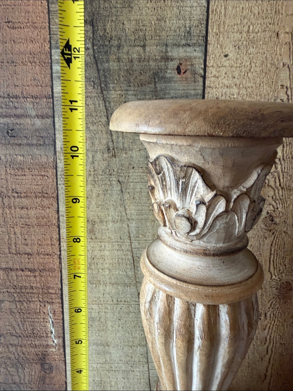 Decorative Carved Wood Candlestick Pair - Natural Cream/Tan Finish - Picture 3 of 10
